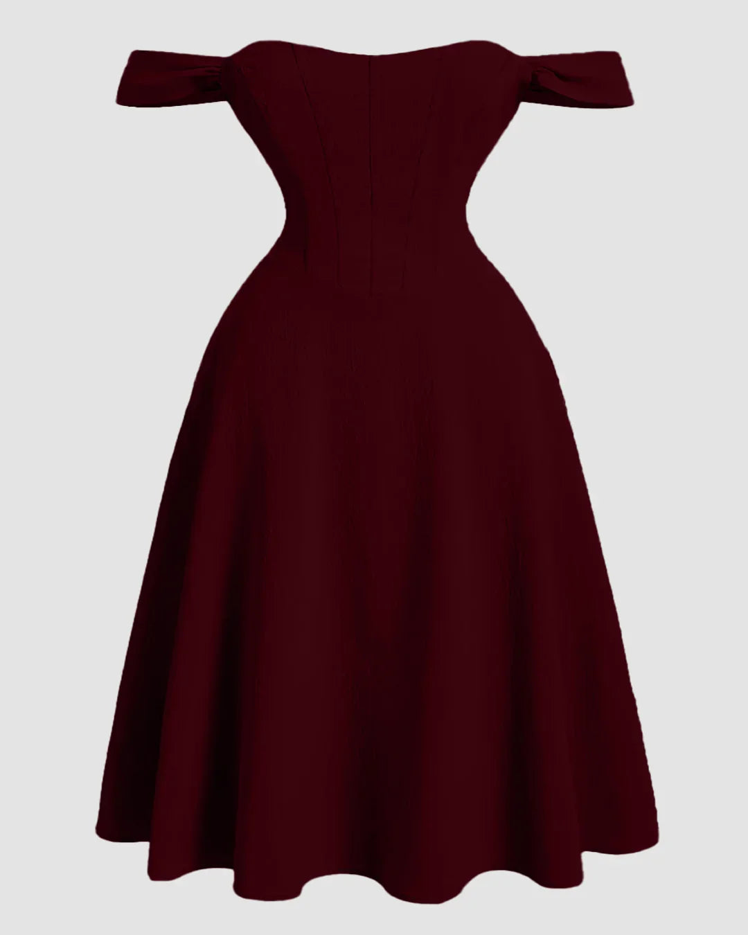 Maroon Faux Fishbone Design Romantic One-Shoulder Dress Curve & Plus