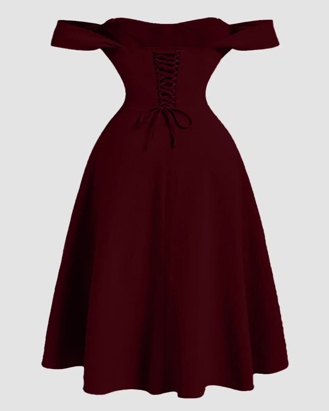 Maroon Faux Fishbone Design Romantic One-Shoulder Dress Curve & Plus