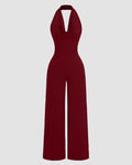 Maroon Halter Cowl Neck Wide Leg Jumpsuit