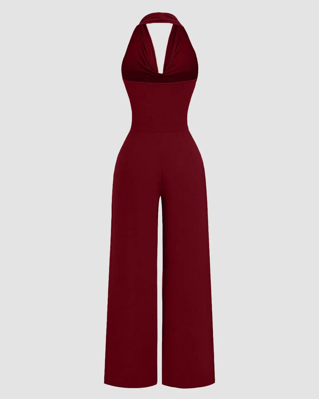Maroon Halter Cowl Neck Wide Leg Jumpsuit