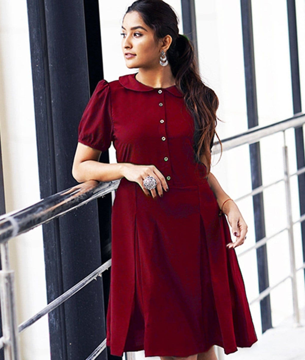 Solid Peterpan Collar Skater Dress - Pinkkup