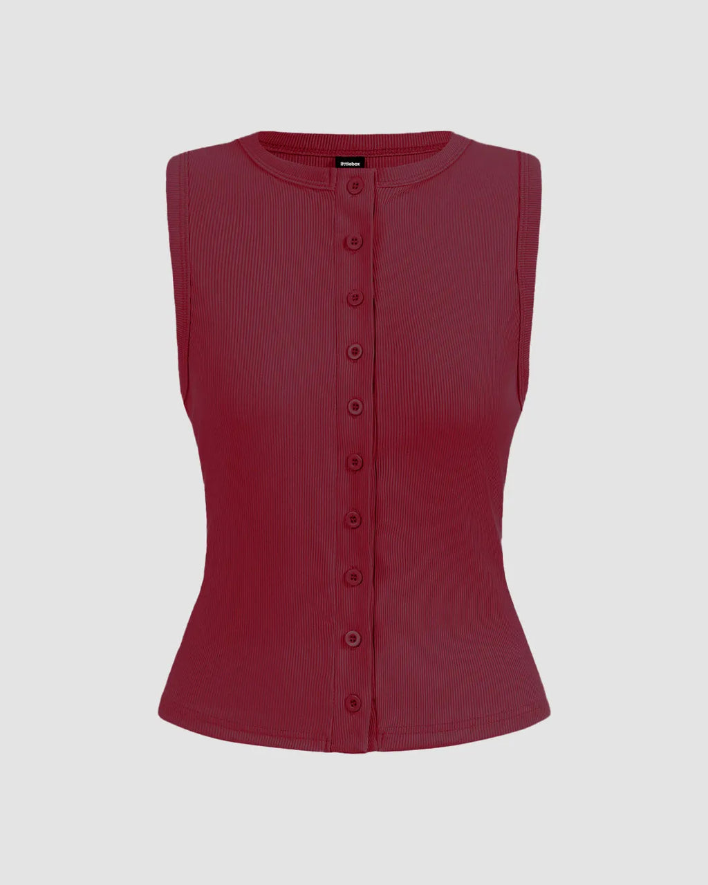 Maroon Sleeveless Ribbed Button-Front Top