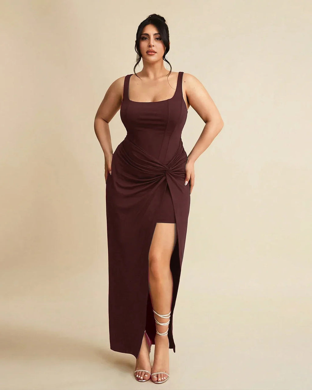 Maroon Wrap Front Corset Style Maxi Dress Curve & Plus
