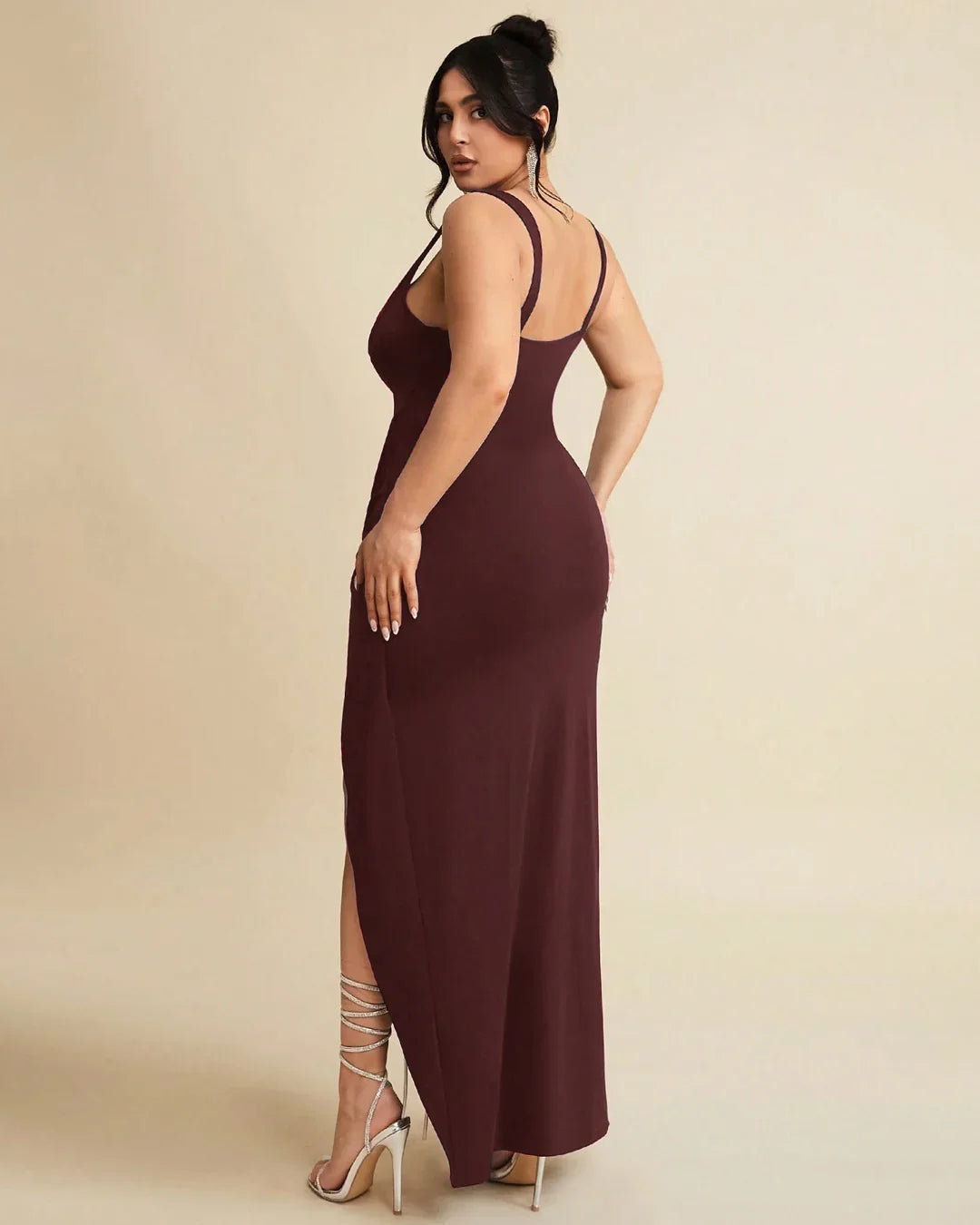 Maroon Wrap Front Corset Style Maxi Dress Curve & Plus