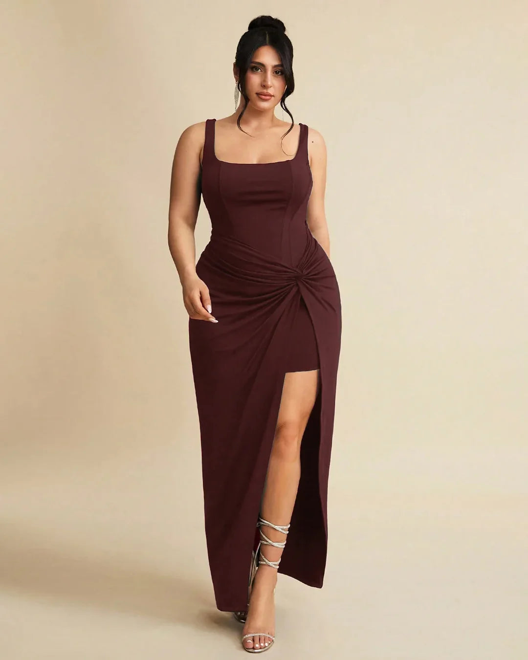 Maroon Wrap Front Corset Style Maxi Dress Curve & Plus