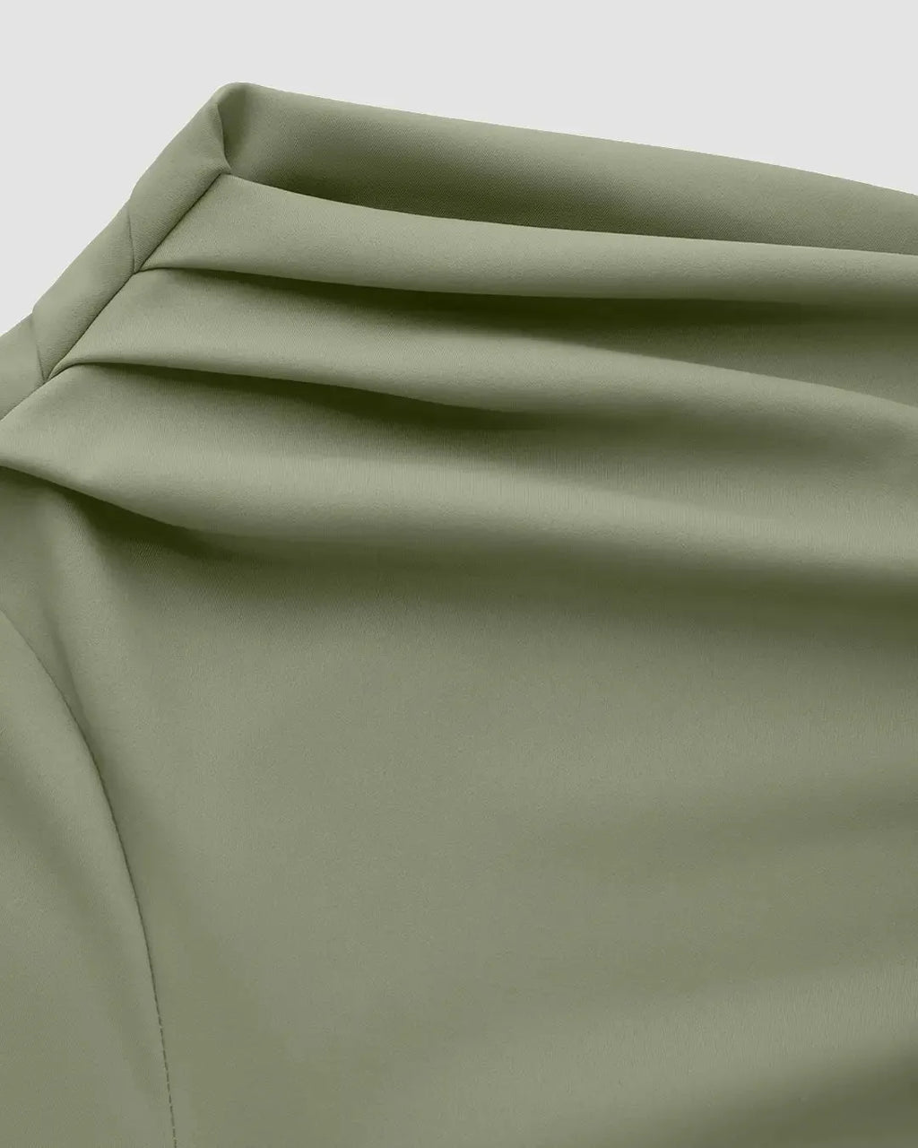 Asymmetrical Neck Ruched Midi Dress In Herbal Green