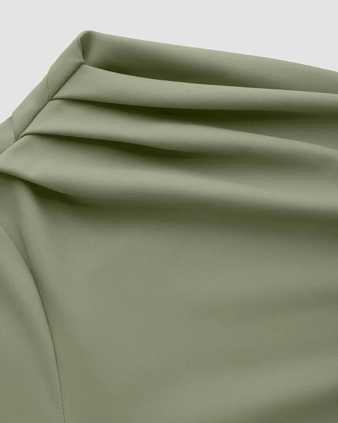 Asymmetrical Neck Ruched Midi Dress In Herbal Green