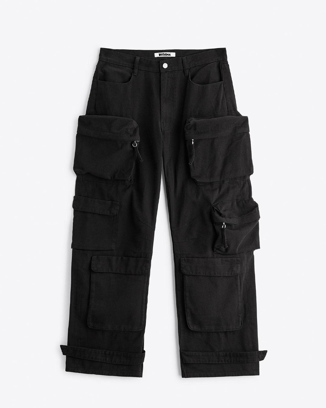 Men Black Cargo Trouser With Utility Pockets Baggy pants