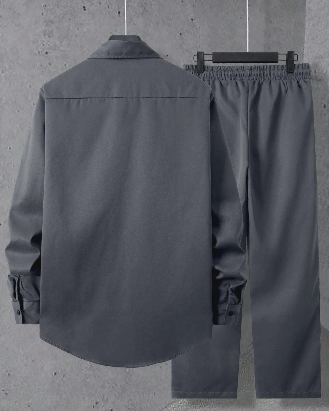 Men Casual Solid Long Sleeve Shirt and Pants Set