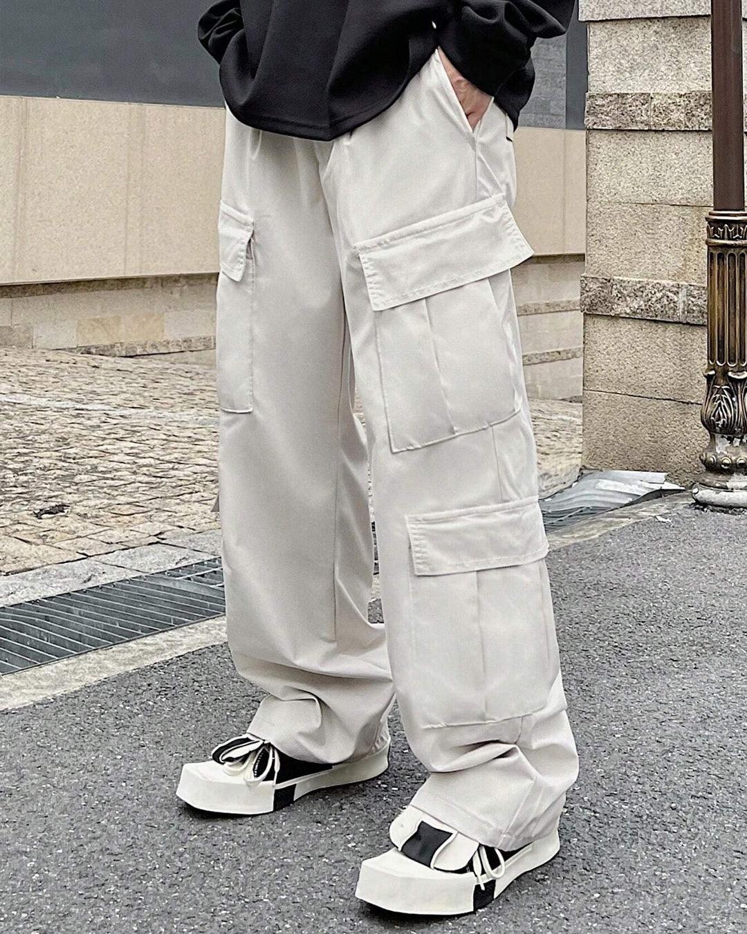 Men Fashion Multi Pocket Casual Breathable Baggy Cargo Pants In Apricot