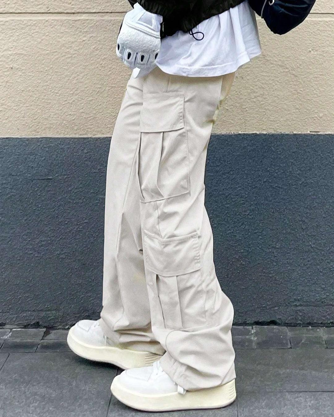 Men Fashion Multi Pocket Casual Breathable Baggy Cargo Pants In Apricot