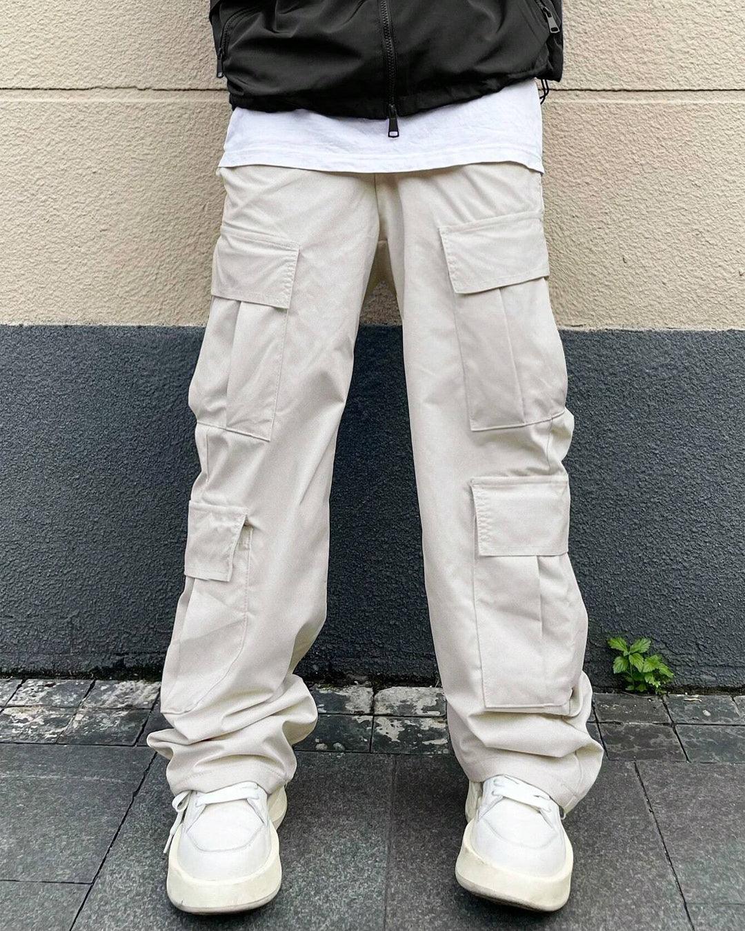Men Fashion Multi Pocket Casual Breathable Baggy Cargo Pants In Apricot