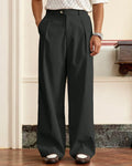 Men High-Waist Tailored Straight-Leg Trousers in Black