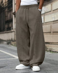 Men Oversized Drawstring Sweat Track Pants in Grey