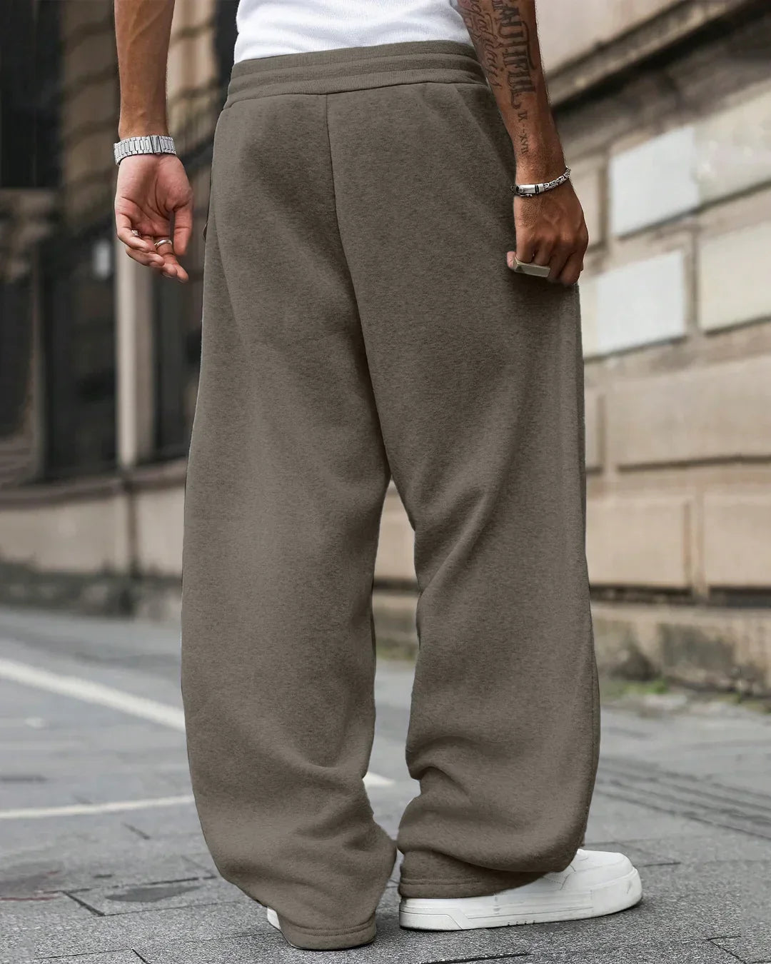 Men Oversized Drawstring Sweat Track Pants in Grey