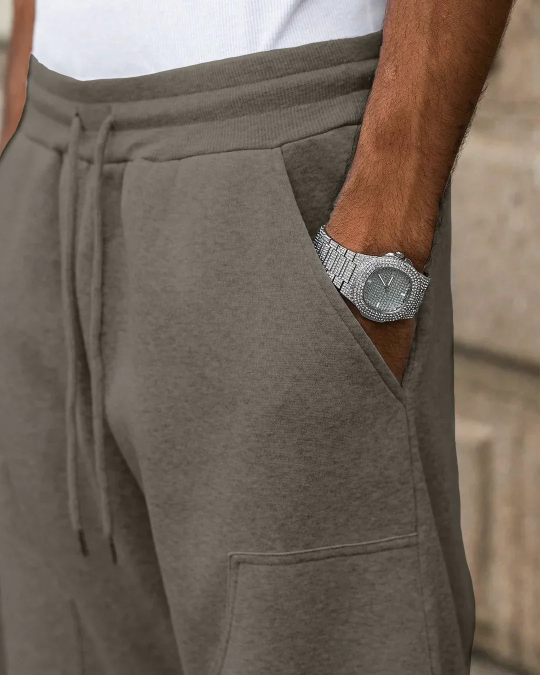 Men Oversized Drawstring Sweat Track Pants in Grey