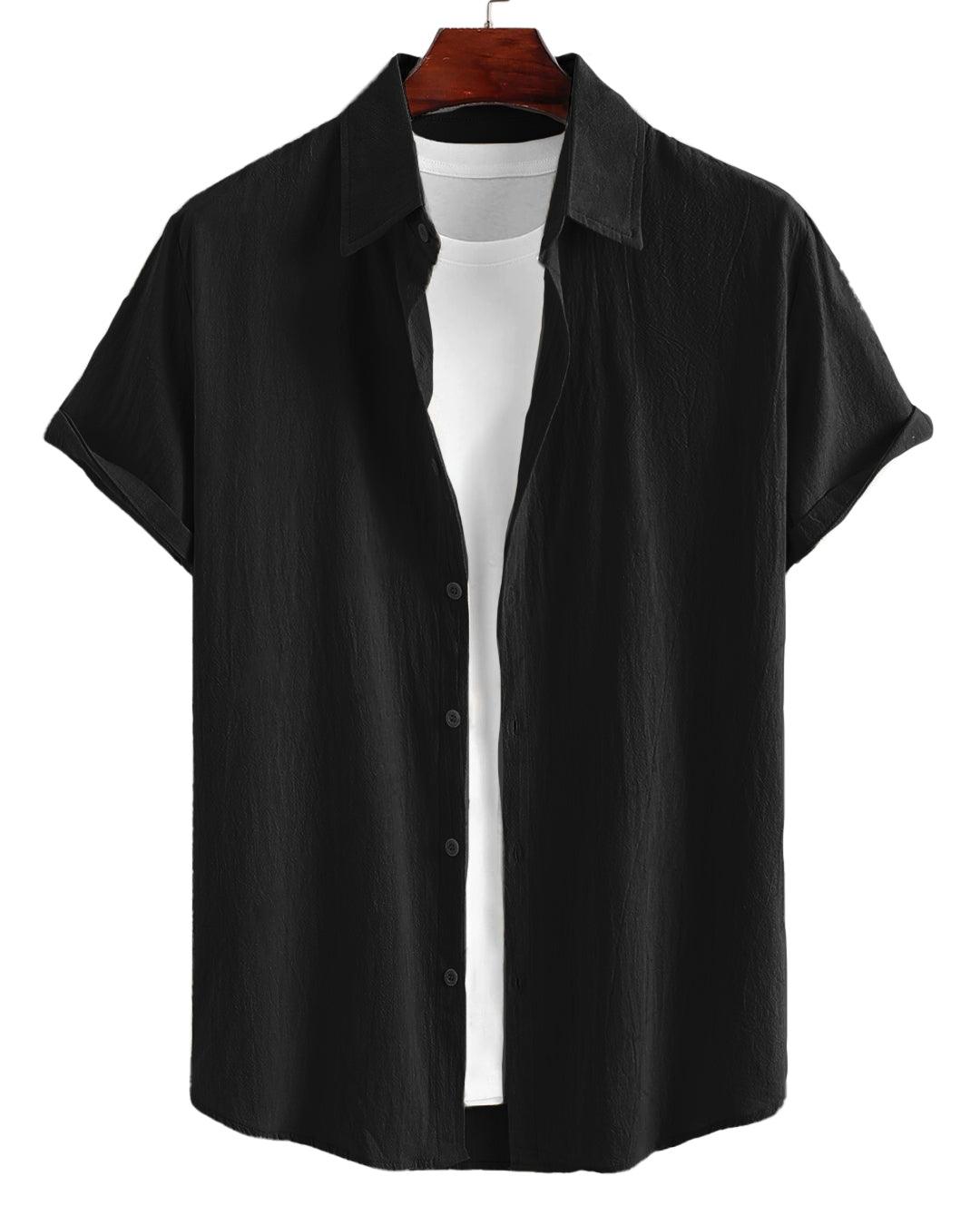 Men Two Piece Outfits Summer Comfortable Casual Short Sleeves Shirt And Pant In Black Without Tee