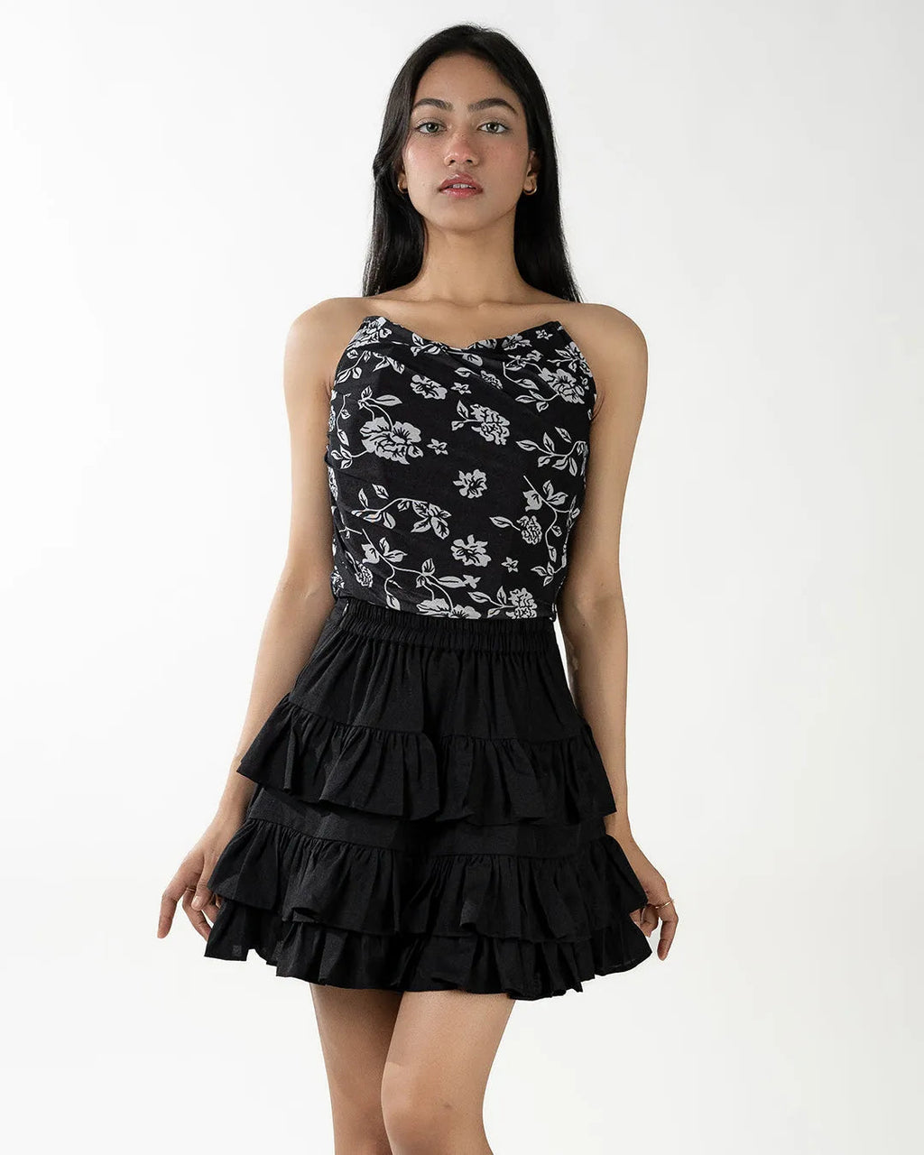Mesh Floral Print Strapless Corset Top In Black