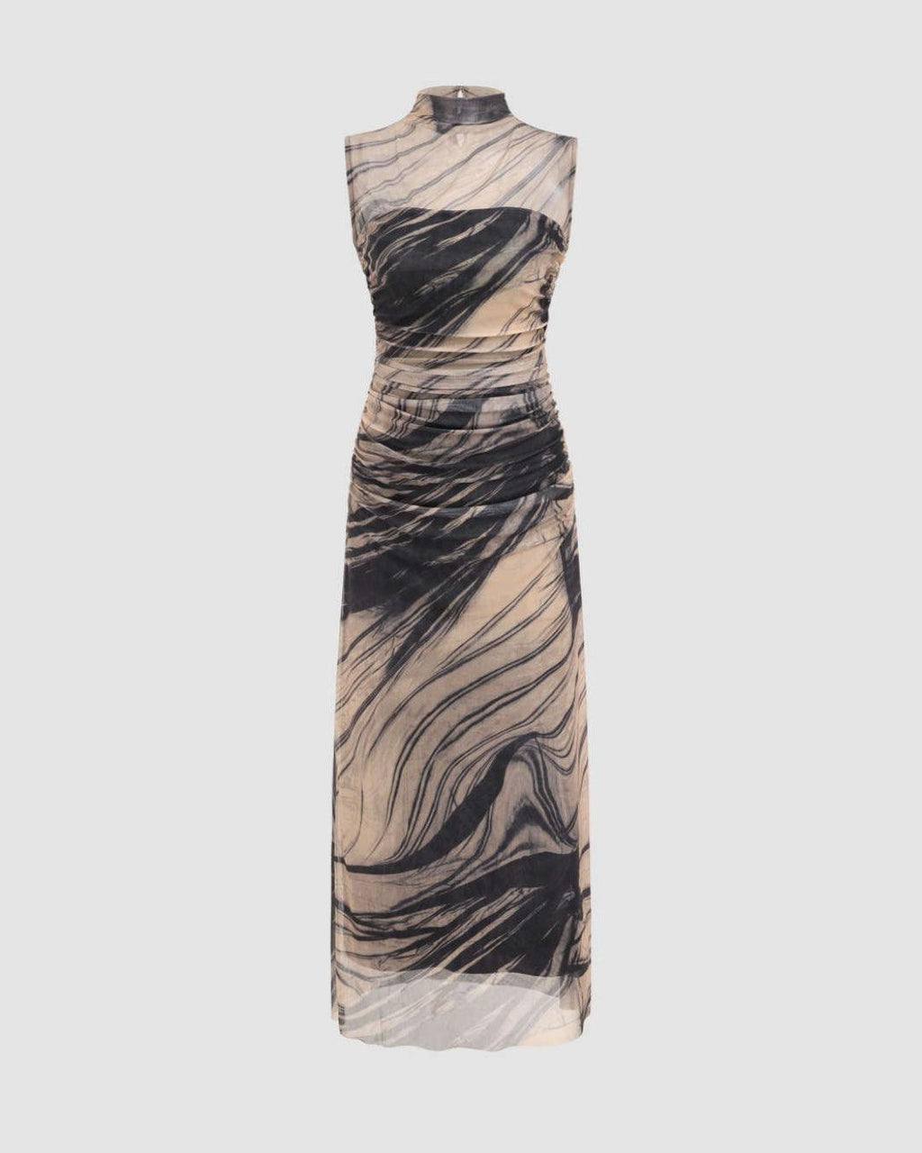 High Neck Slim Fit Abstract Pattern Maxi Dress