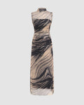 High Neck Slim Fit Abstract Pattern Maxi Dress
