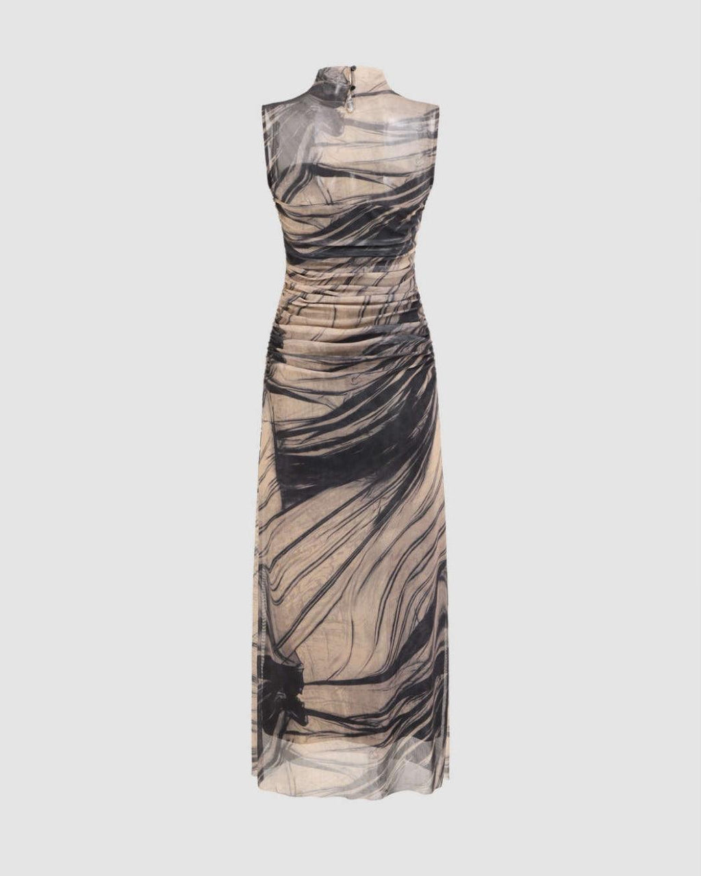 High Neck Slim Fit Abstract Pattern Maxi Dress