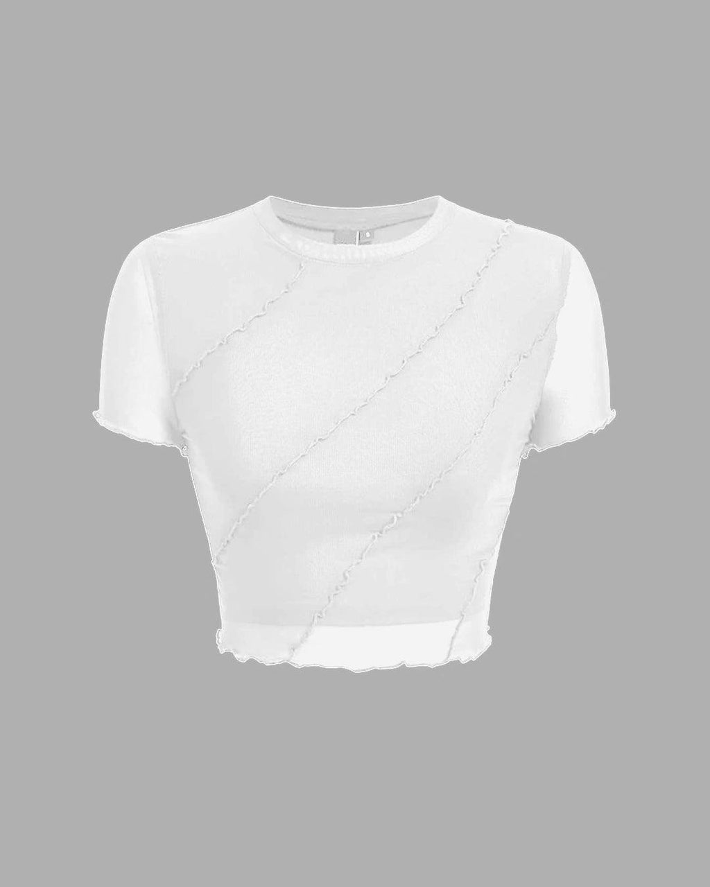 Mesh Panel Short Sleeve White Crop Top