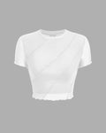 Mesh Panel Short Sleeve White Crop Top