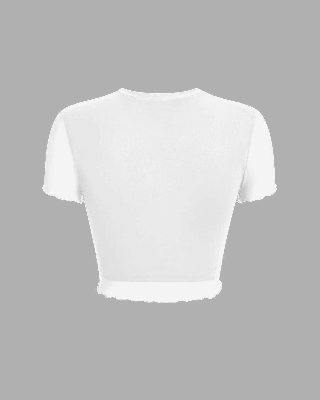 Mesh Panel Short Sleeve White Crop Top