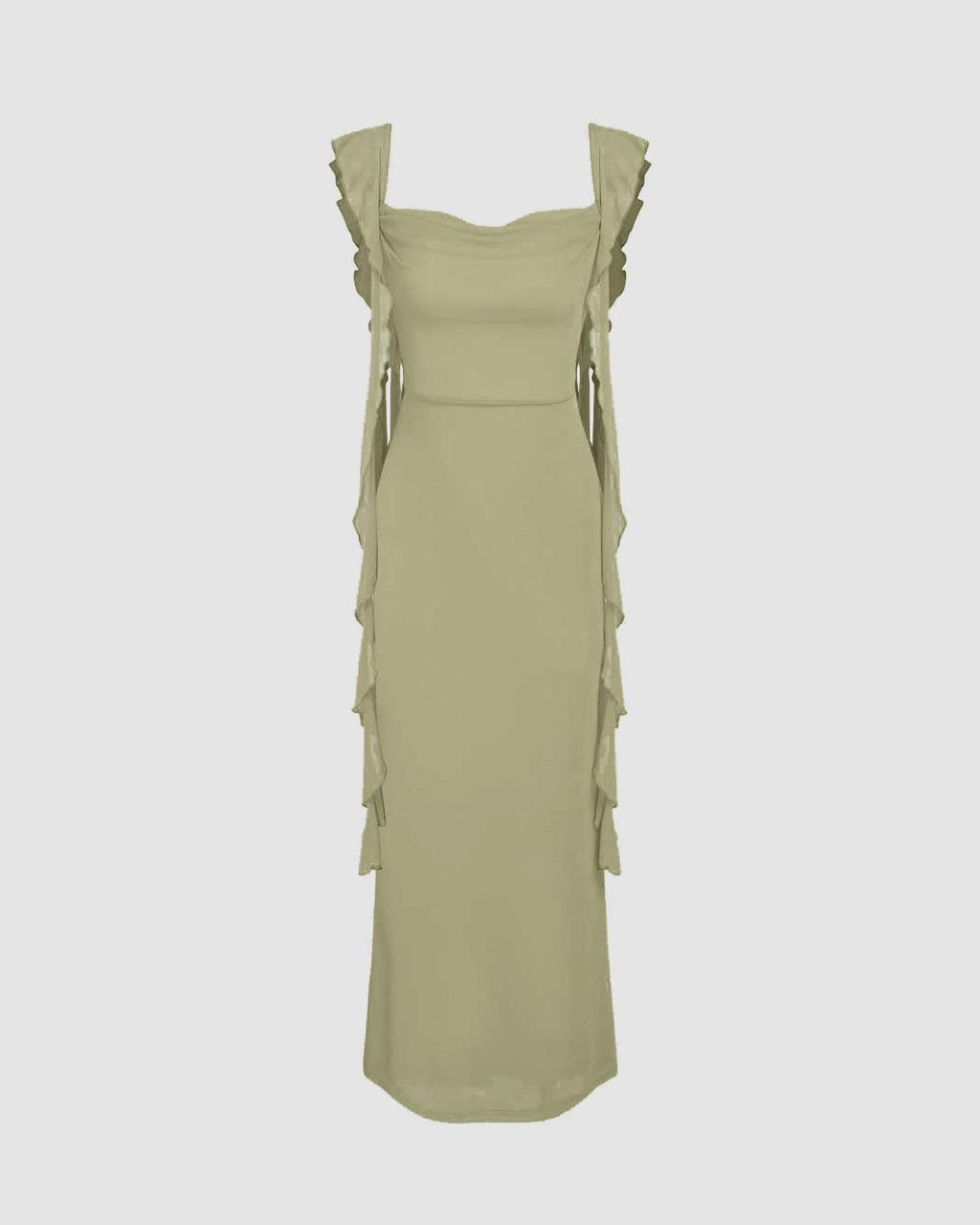 Mesh Ruffle Green Maxi Dress
