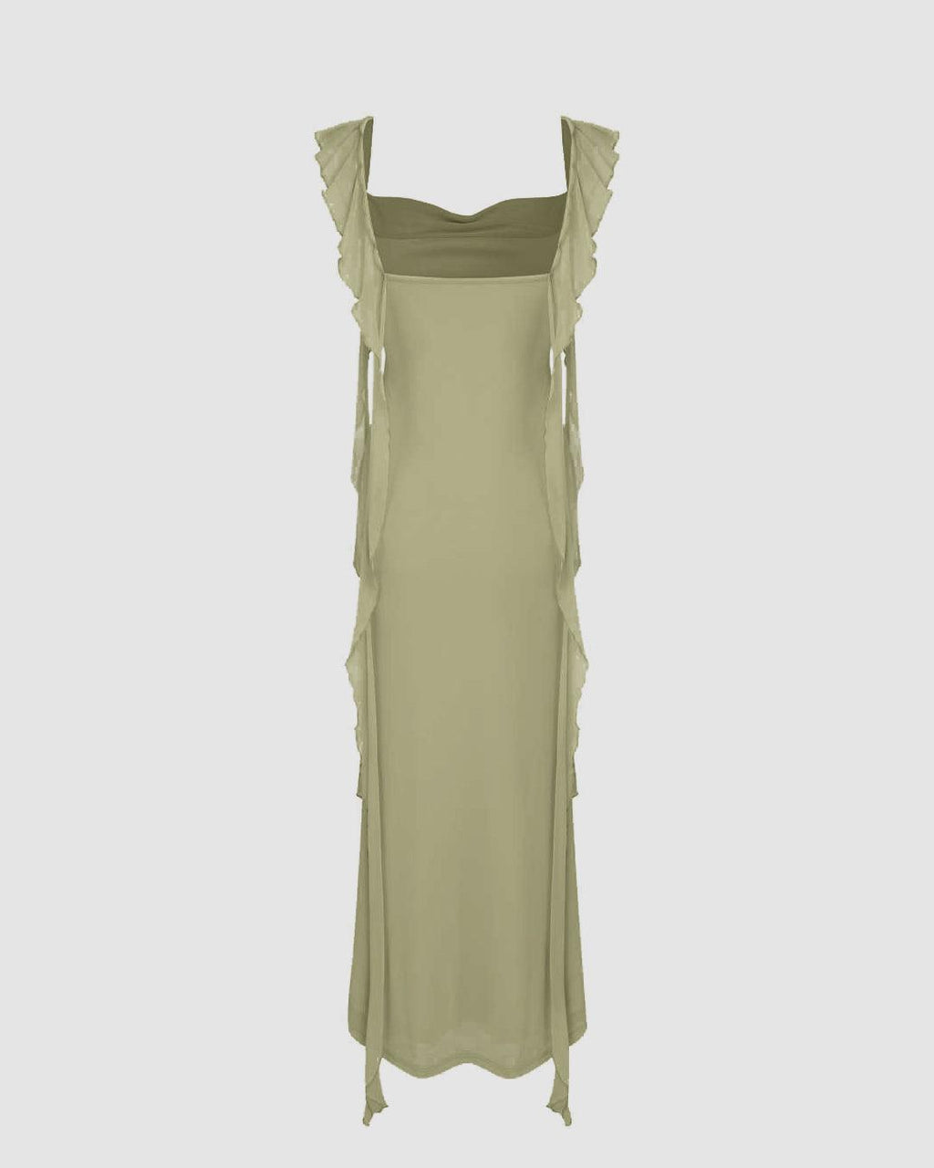 Mesh Ruffle Green Maxi Dress