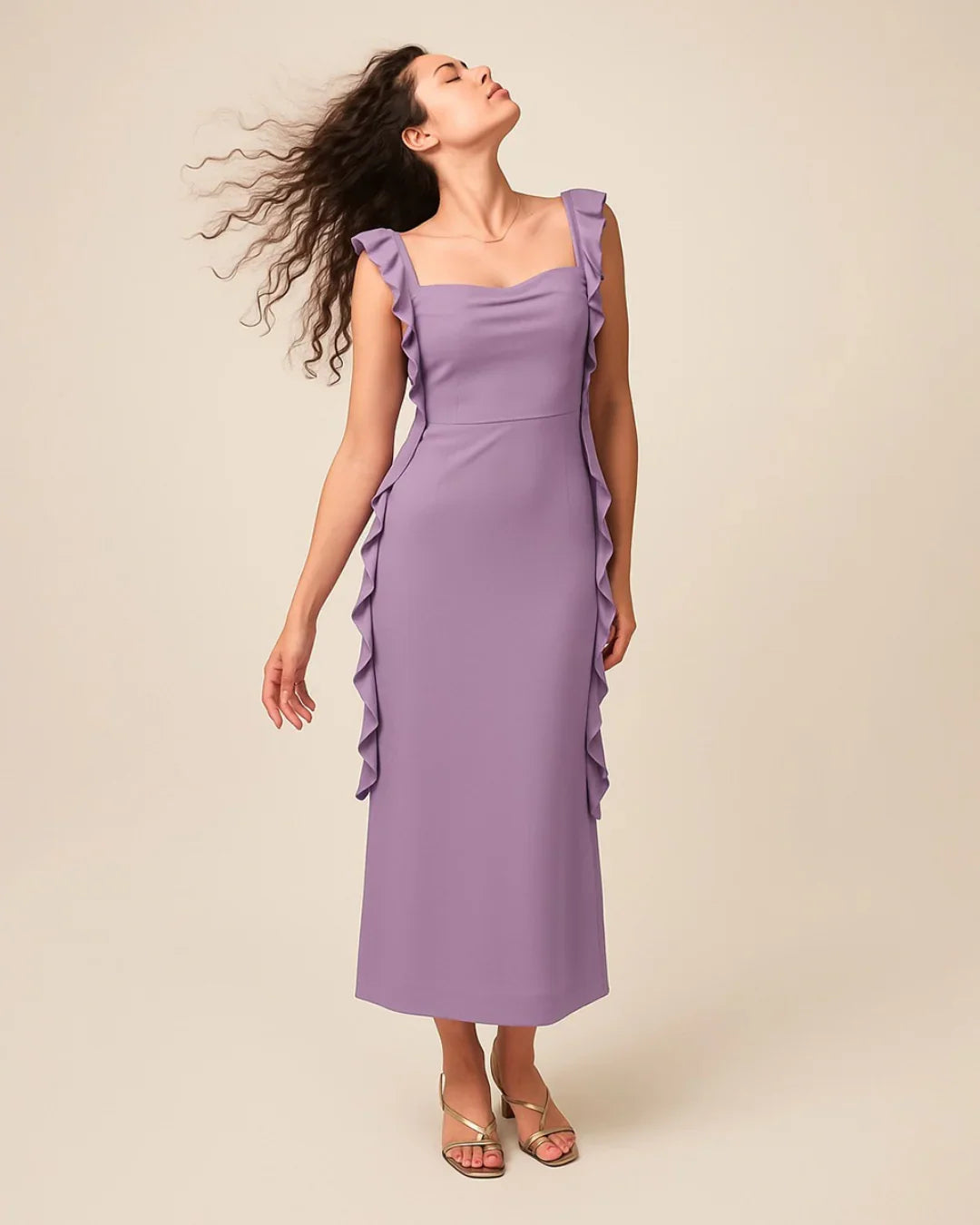 Mesh Ruffle Lilac Maxi Dress