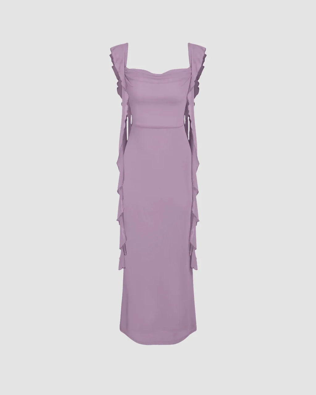 Mesh Ruffle Lilac Maxi Dress