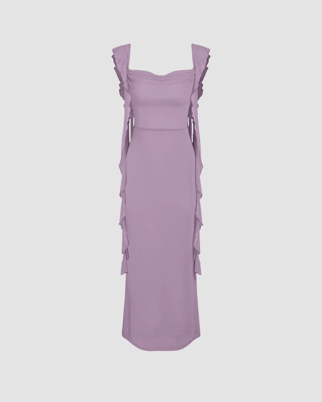 Mesh Ruffle Lilac Maxi Dress