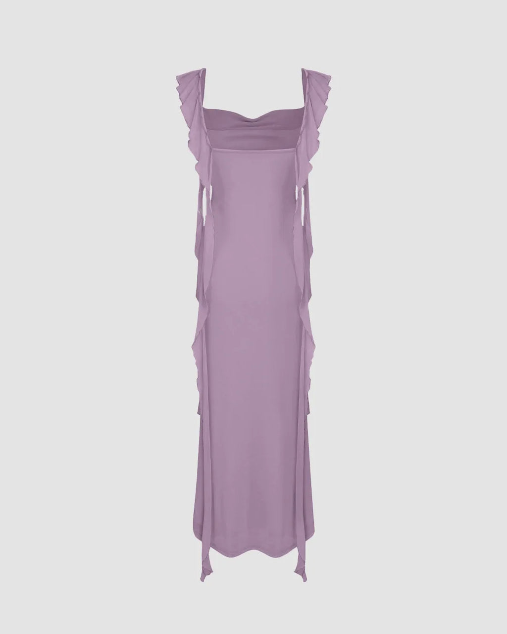Mesh Ruffle Lilac Maxi Dress