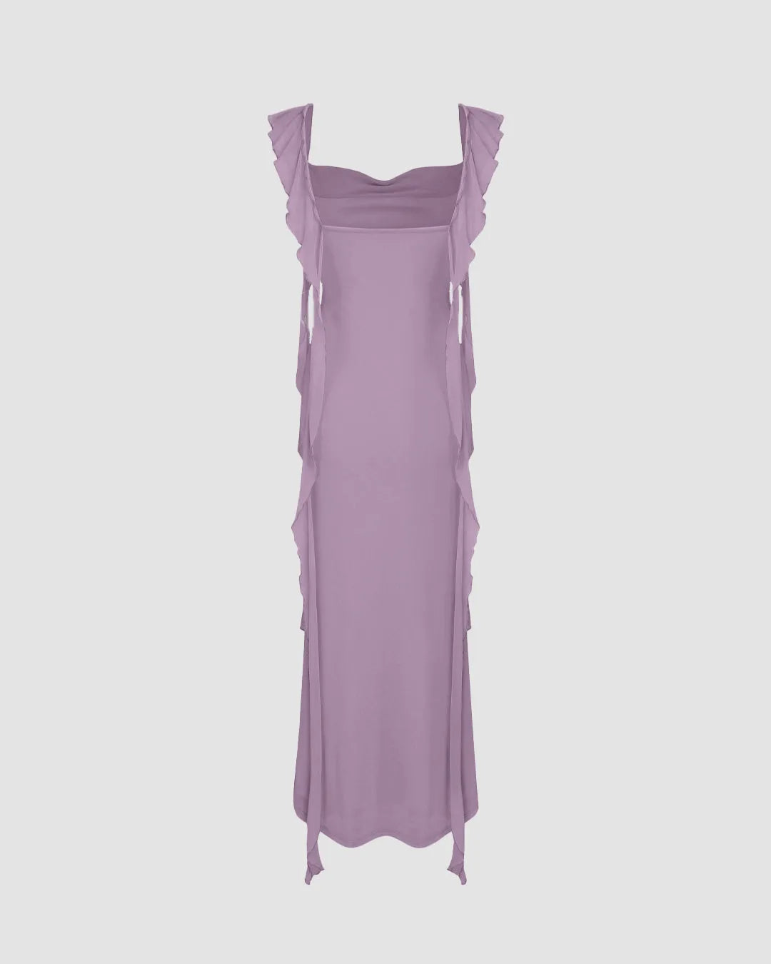 Mesh Ruffle Lilac Maxi Dress