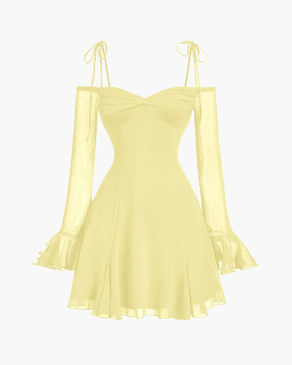 Mesh Sleeve Tie-Strap Fit & Flare Dress in French Vanilla