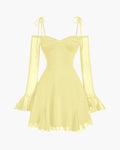 Mesh Sleeve Tie-Strap Fit & Flare Dress in French Vanilla