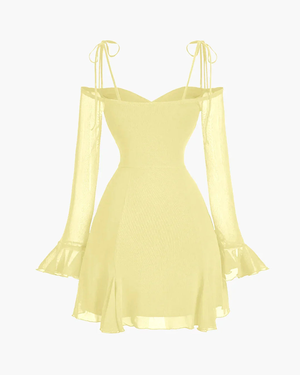 Mesh Sleeve Tie-Strap Fit & Flare Dress in French Vanilla