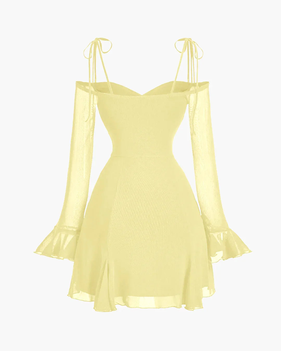 Mesh Sleeve Tie-Strap Fit & Flare Dress in French Vanilla