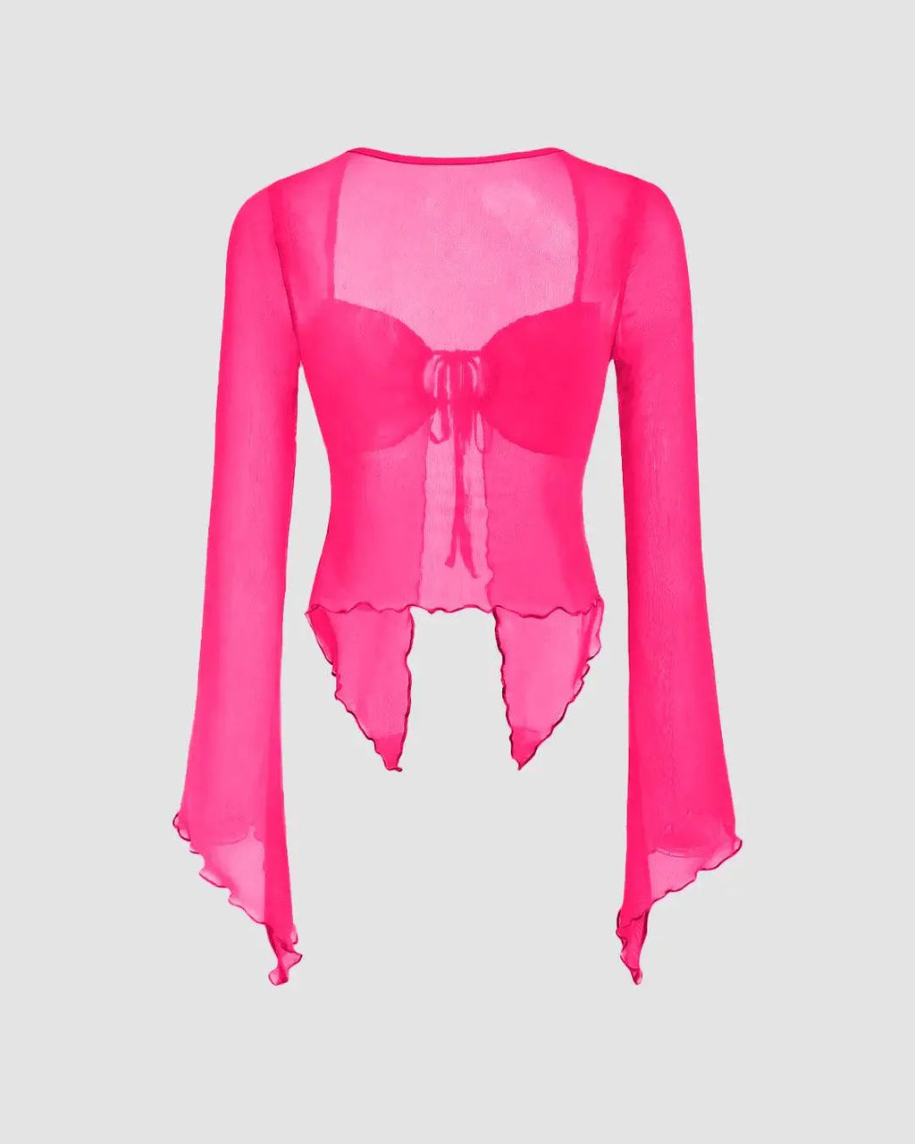 Mesh Square Neck Asymmetrical Top In Pink