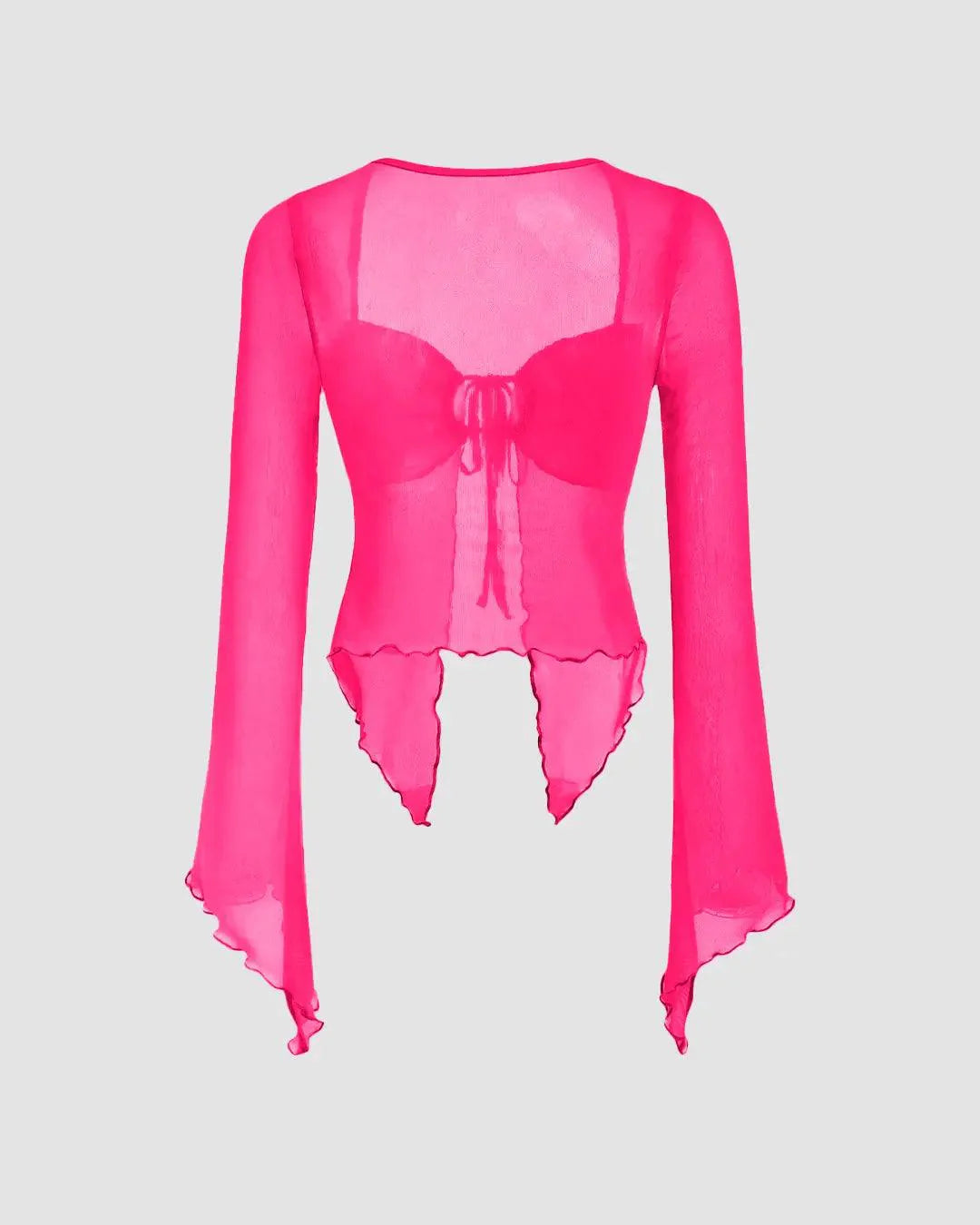 Mesh Square Neck Asymmetrical Top In Pink