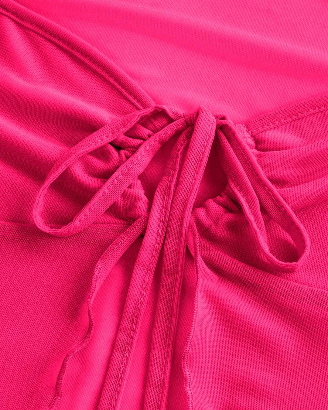 Mesh Square Neck Asymmetrical Top In Pink