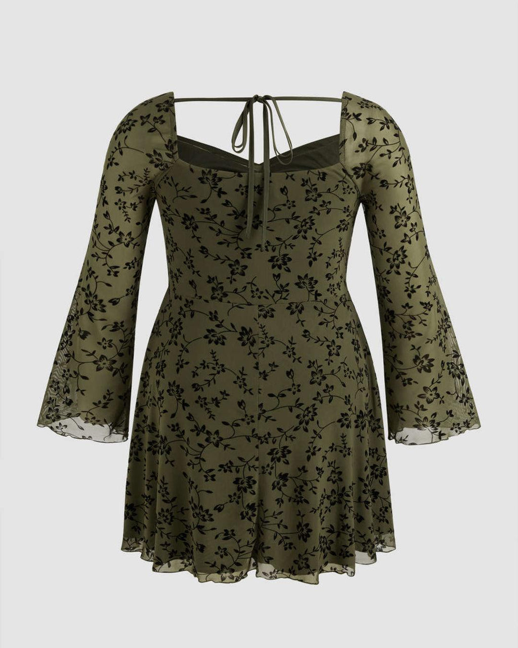 Mesh Sweetheart Neckline Floral Knotted Mini Dress Curve & Plus