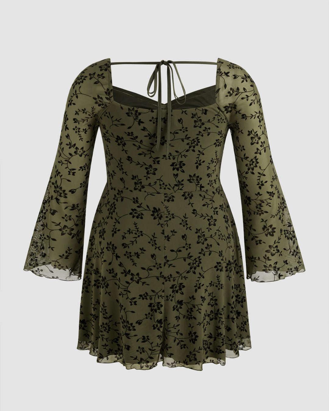 Mesh Sweetheart Neckline Floral Knotted Mini Dress Curve & Plus