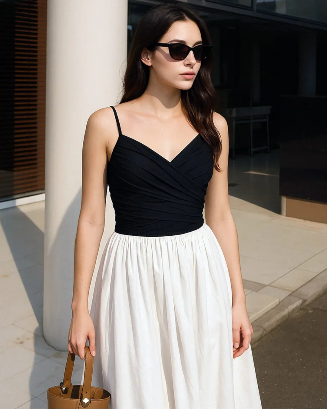 Mesh V-Neck Ruched Strappy Black Crop Top