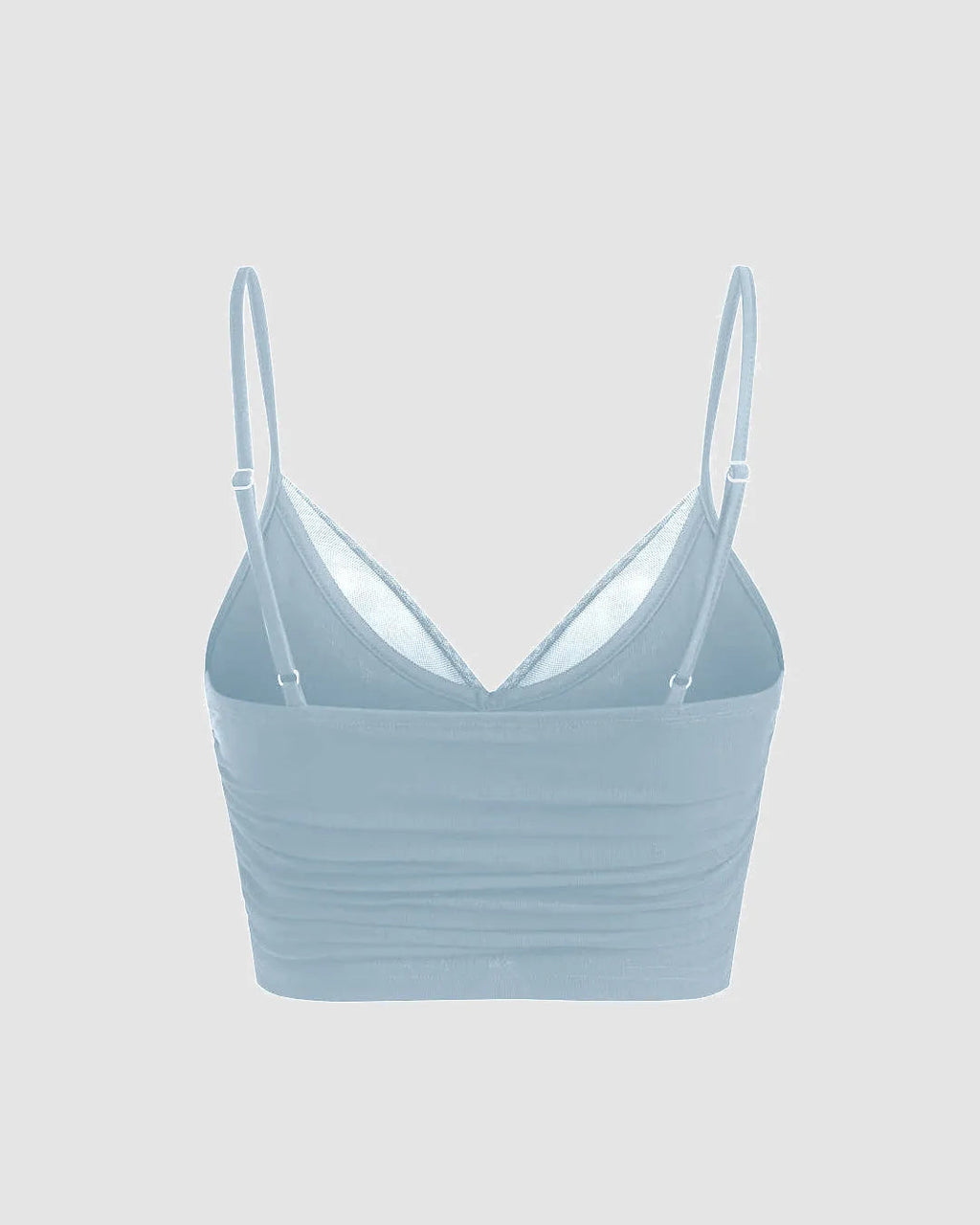 Mesh V-Neck Ruched Strappy Dusty Blue Crop Top
