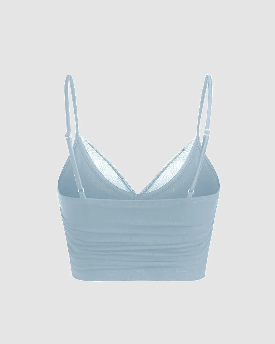 Mesh V-Neck Ruched Strappy Dusty Blue Crop Top