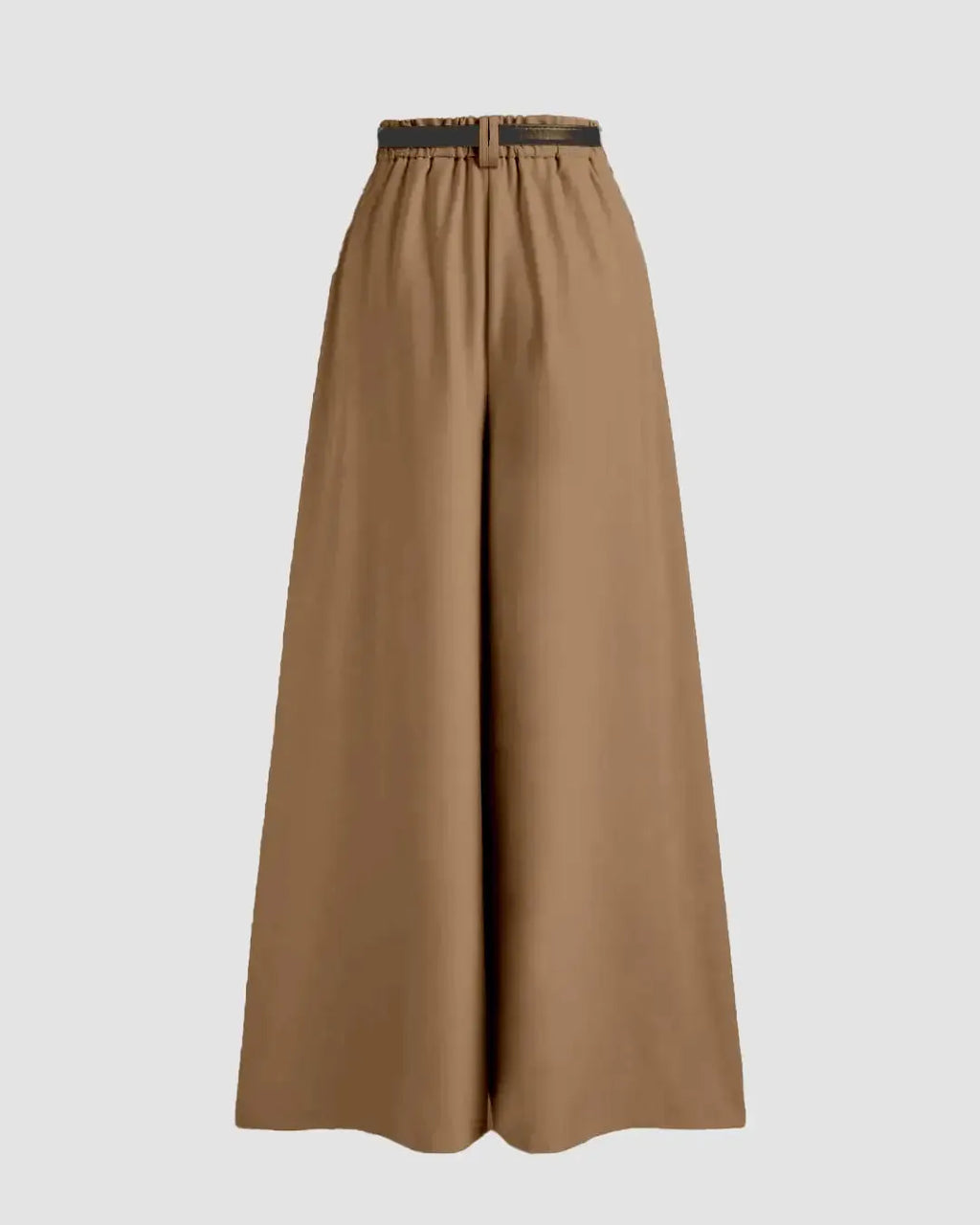 Mid-Rise Woven Wide-Leg Pleated Trousers in Mud Without Belt
