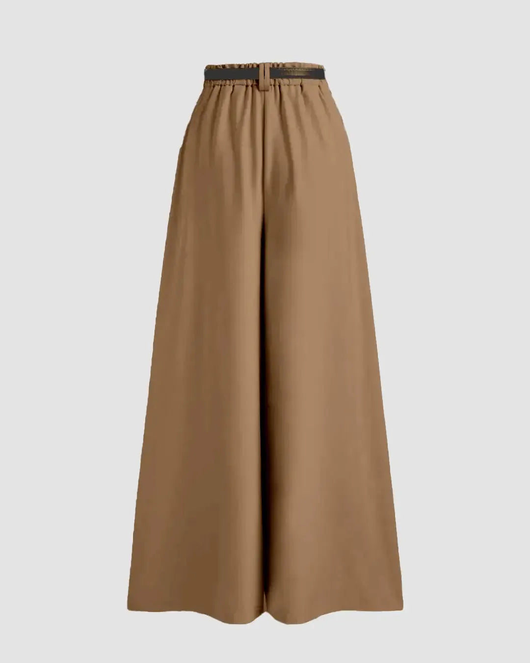 Mid-Rise Woven Wide-Leg Pleated Trousers in Mud Without Belt