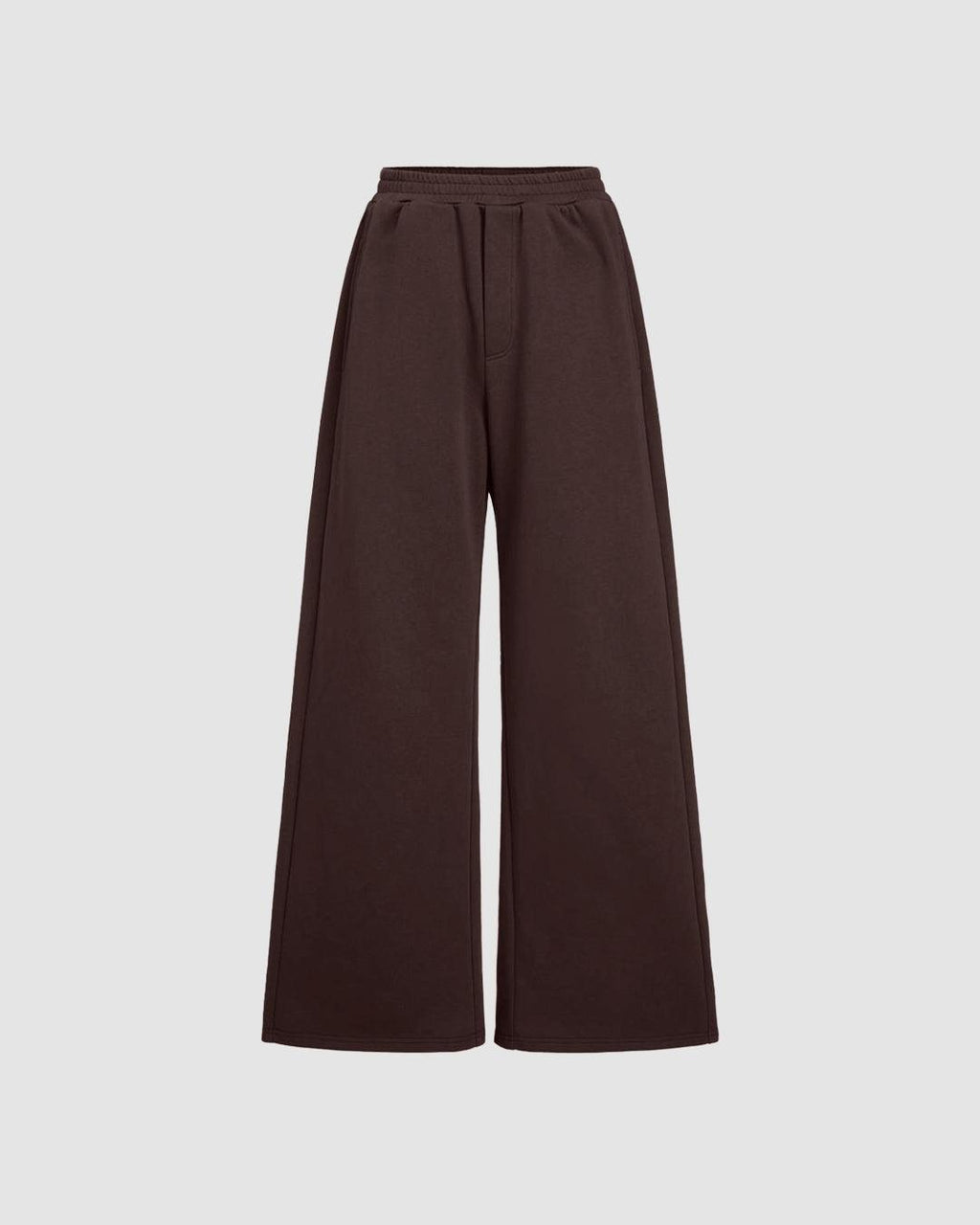 Mid Rise Elastic Waist Wide Leg Trousers In Chocolate Brown